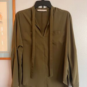 Abercrombie & Fitch Olive Green Blouse with Tie Detail